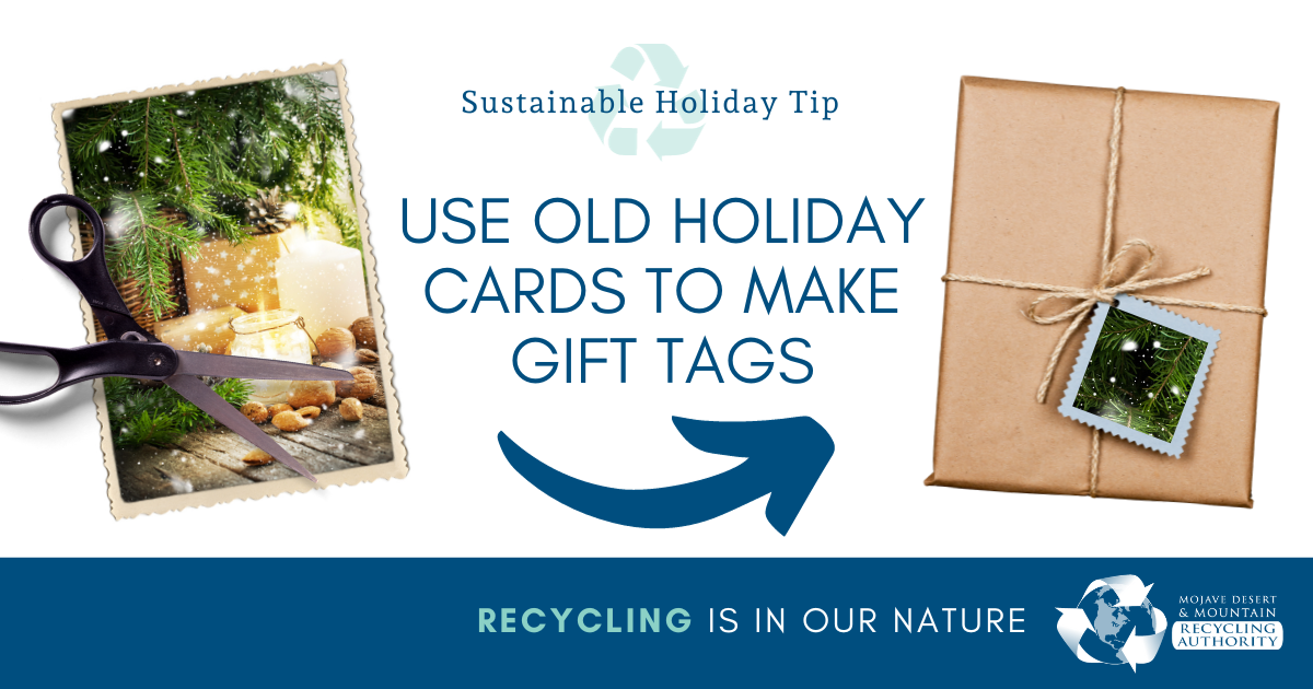 Image of a holiday card with an arrow and an example of it made into a gift tag