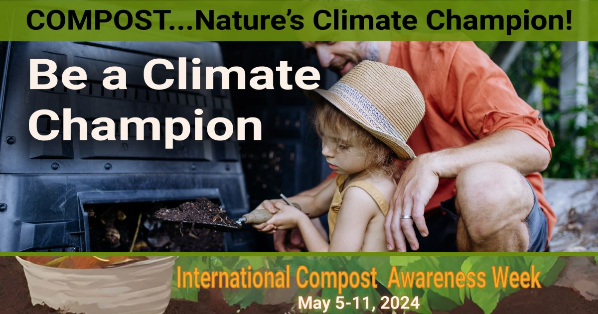 A child digs in compost with her father