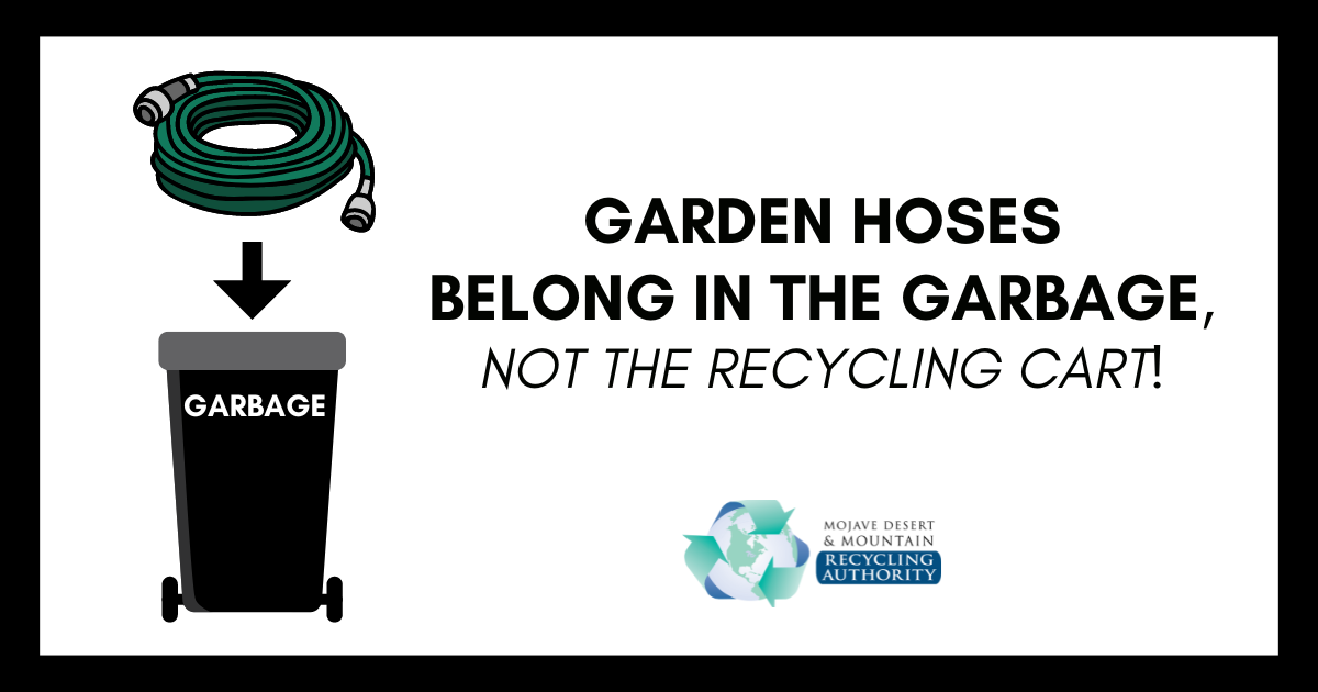 Illustration of a garden hose going into a trash cart