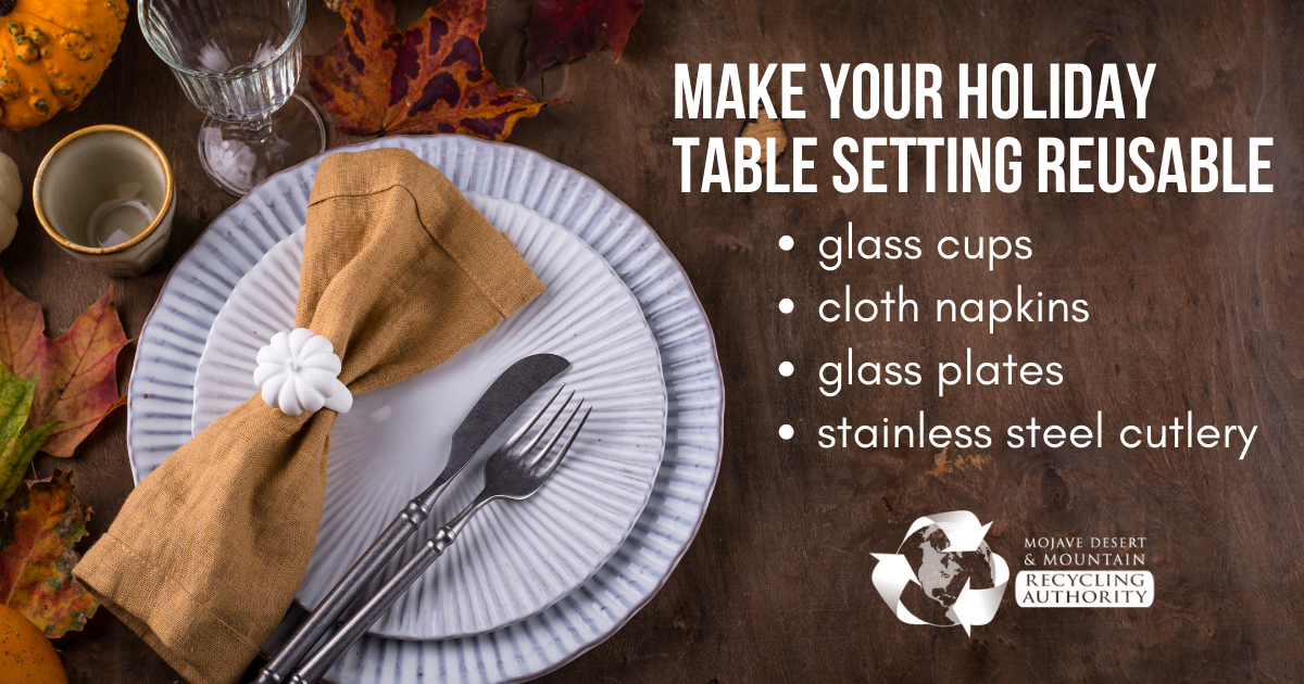 A holiday table with reusable items