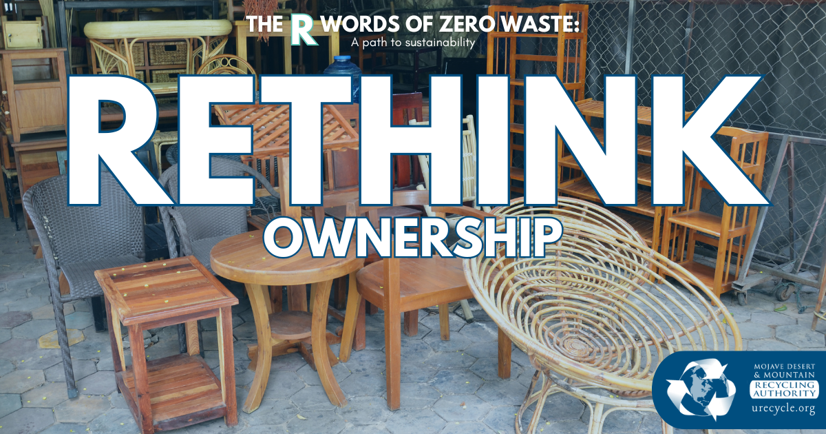Image of used furniture, “RETHINK OWNERSHIP” overlay