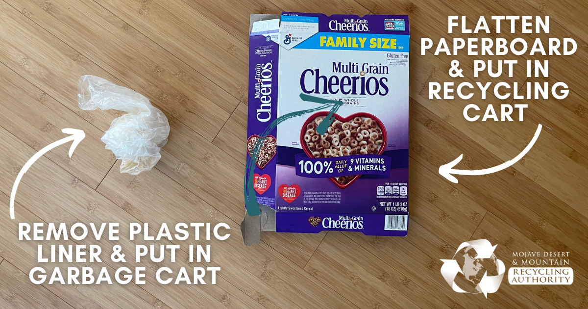 Cereal Box Flattened with plastic liner bag pulled out