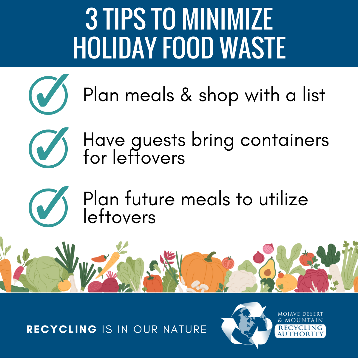 Checklist image of 3 tips to minimize holiday food waste