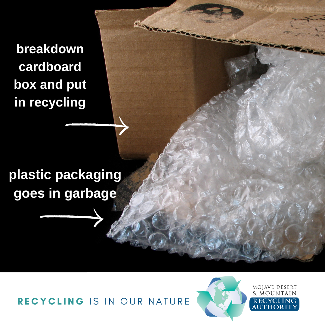 Cardboard box with plastic bubble wrap