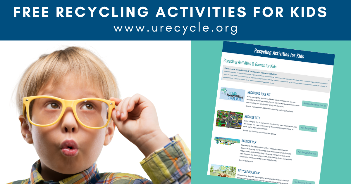 Image: Kid with glasses and screenshot of Recycling Activities page 