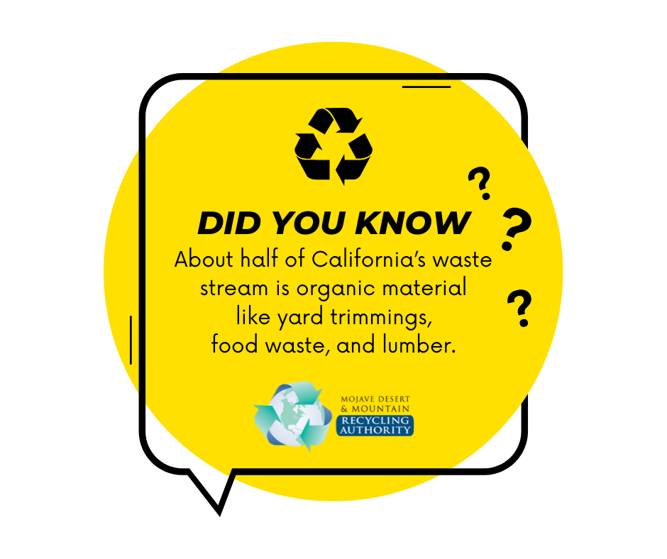 Graphic in yellow and black: Half of California’s waste is organic