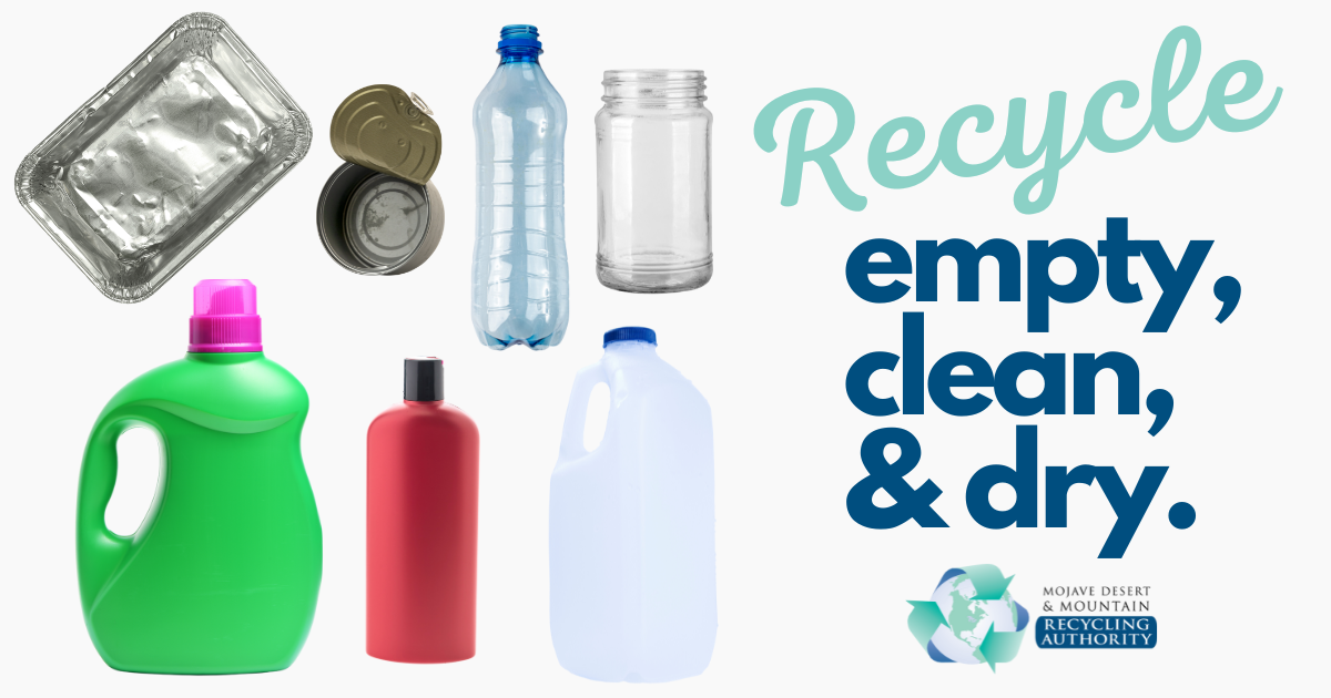 Image of Recyclable Items that should be EMPTY CLEAN AND DRY