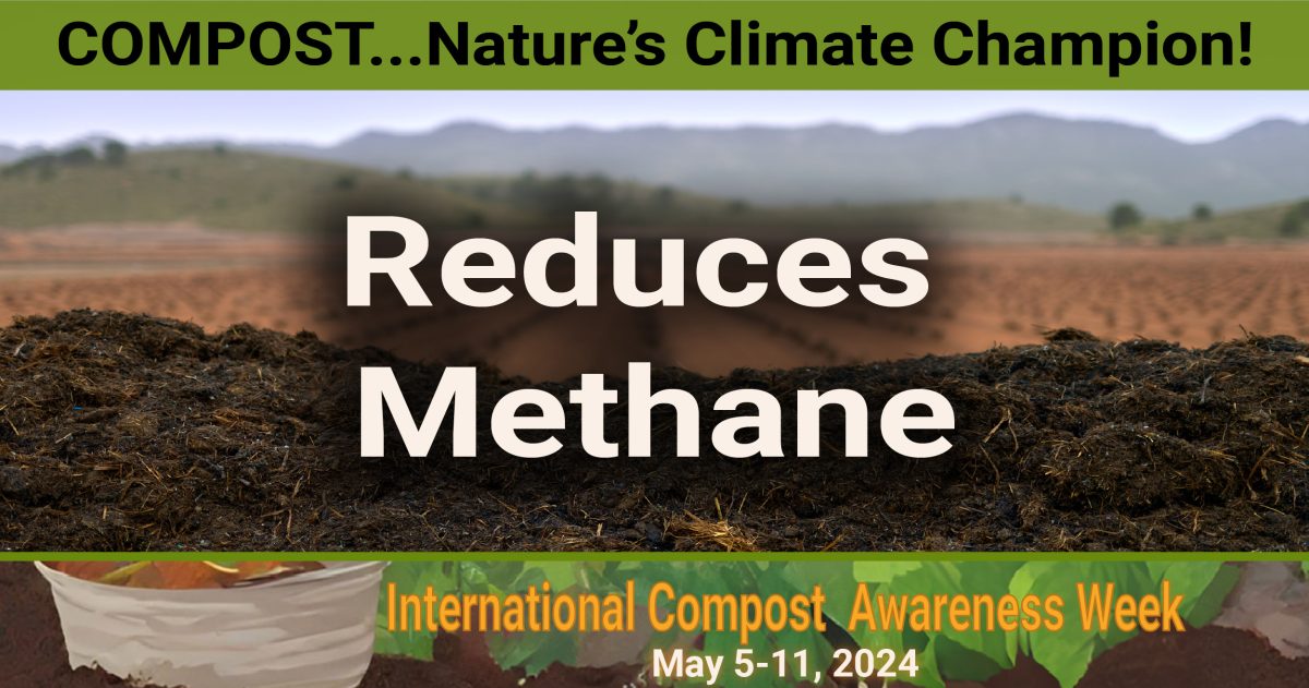 Image of a compost field. “Reduces Methane” text