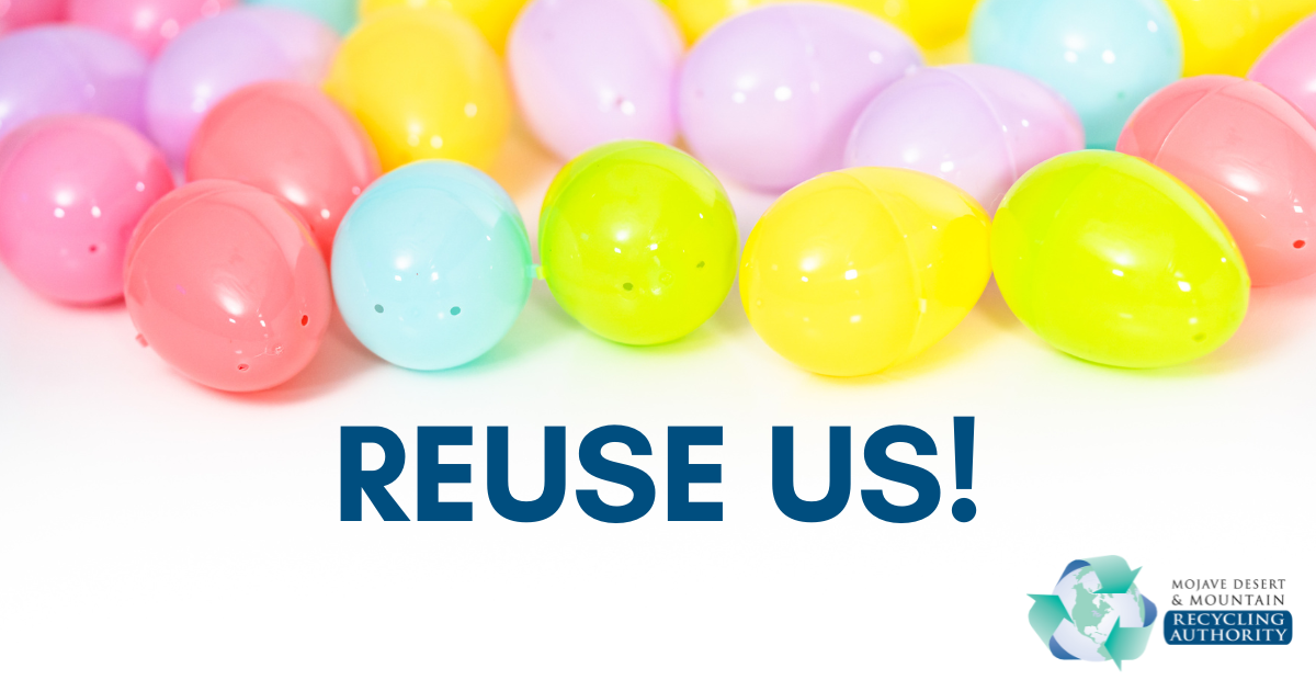 Plastic Easter Eggs with “REUSE US” text