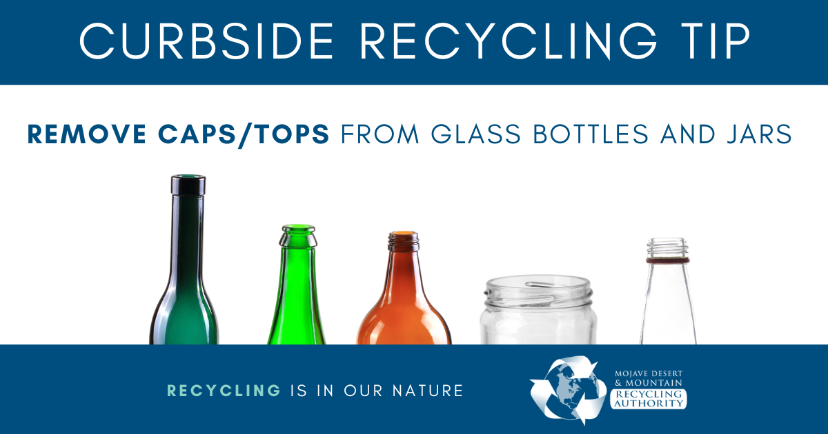 Glass bottles with tops removed for recycling 