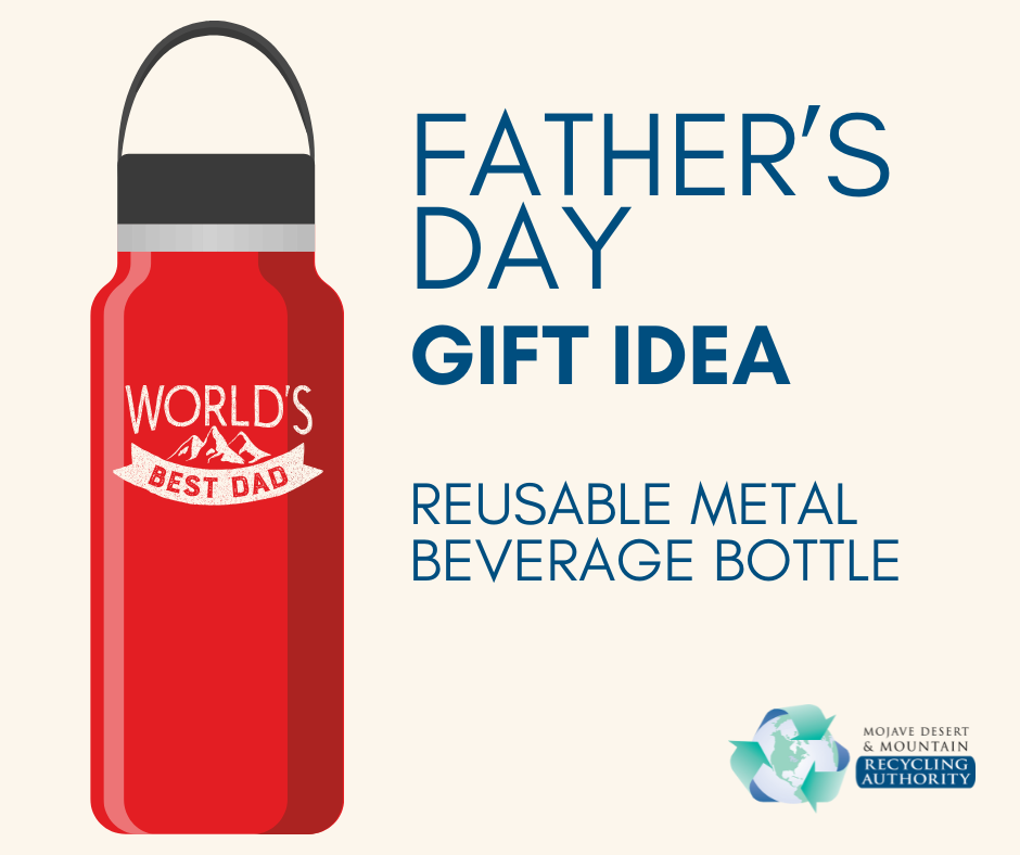 Graphic of a metal reusable beverage bottle for Father's Day