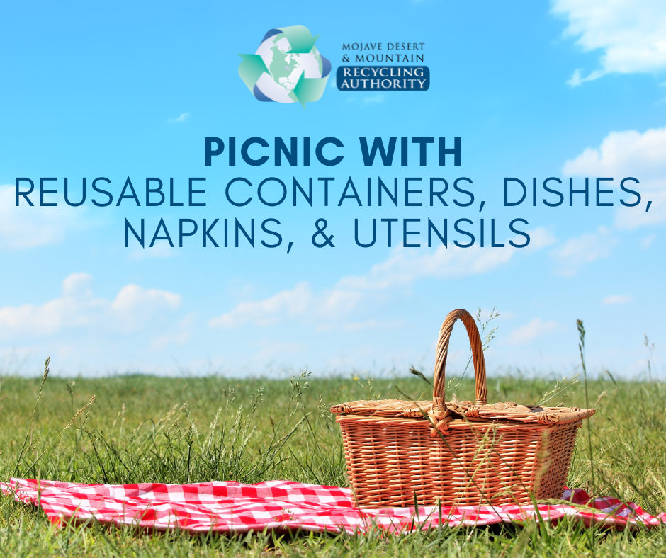 Image of a Picnic basked on grass: Go with reusable picnic items!