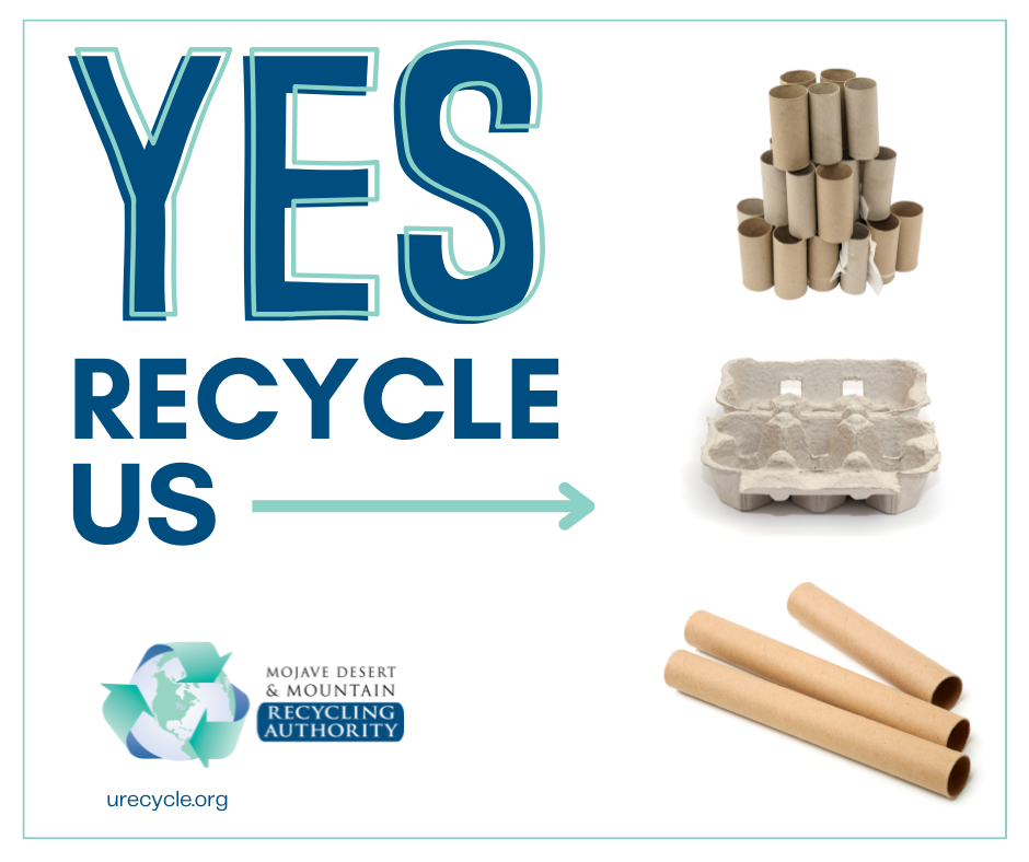 Images of paperboard recyclables: egg carton, toilet paper rolls etc.