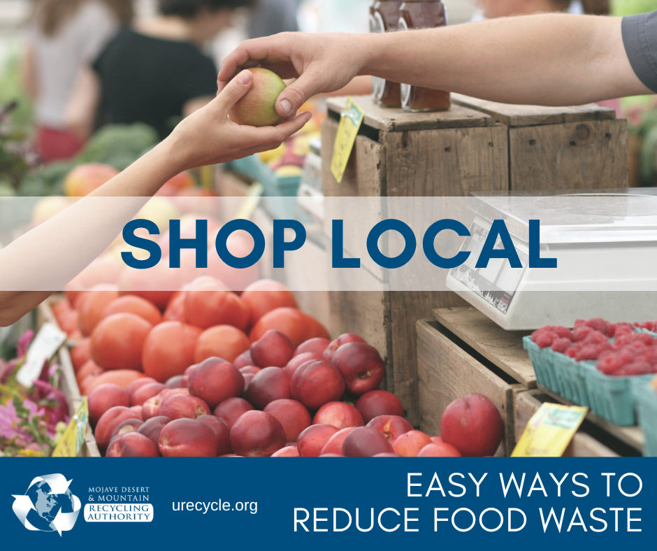 Someone buys an apple at a farmers market "SHOP LOCAL" overlay