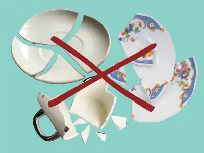 Broken glass Plates with an X through them