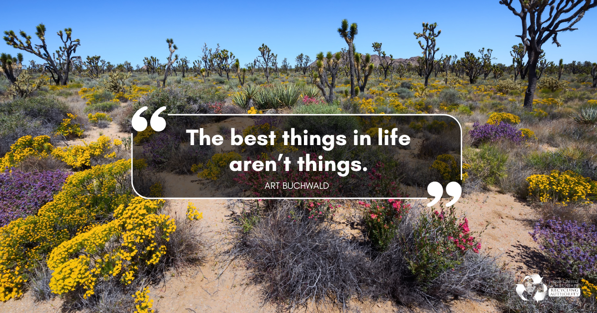 Mojave desert image with quote "The best in life aren't things."