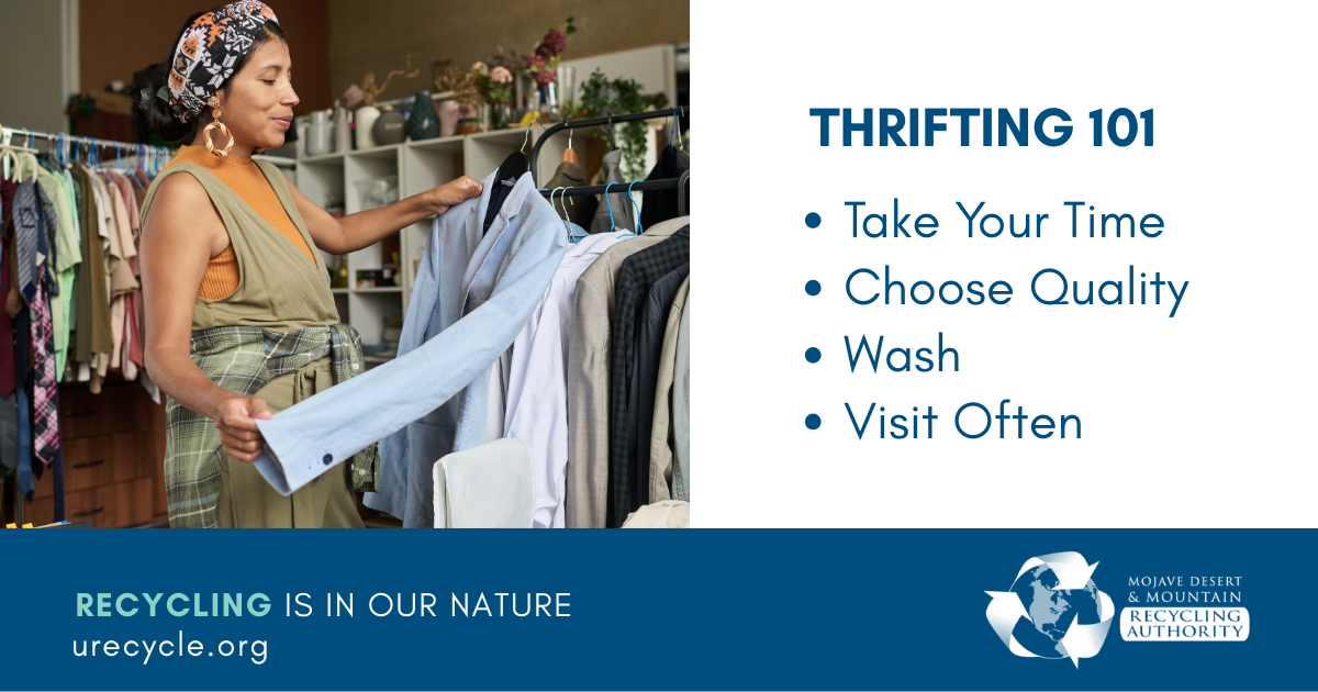 A woman looks at a shirt at a secondhand shop